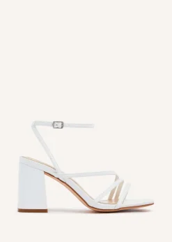 Linzi Status White Faux Leather Crossover Block Heeled Sandal
