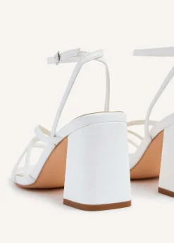 Linzi Status White Faux Leather Crossover Block Heeled Sandal