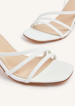 Linzi Status White Faux Leather Crossover Block Heeled Sandal