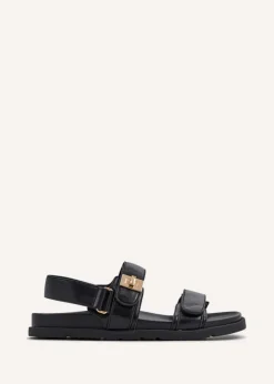 Linzi Stevie Black Faux Leather Footbed Sandals