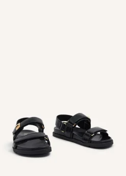 Linzi Stevie Black Faux Leather Footbed Sandals