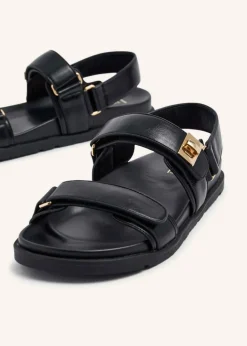 Linzi Stevie Black Faux Leather Footbed Sandals