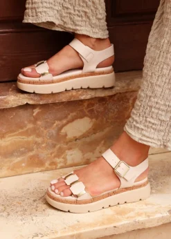 Linzi Stride Sand Faux Leather Flatform Sandal