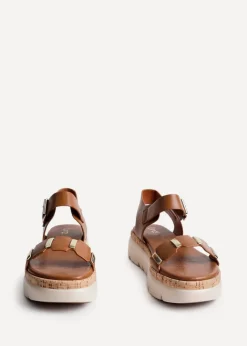 Linzi Stride Tan Faux Leather Flatform Sandal
