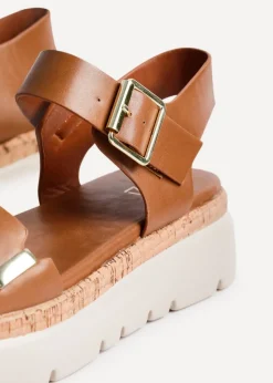 Linzi Stride Tan Faux Leather Flatform Sandal