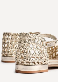 Linzi Suki Gold Faux Leather Woven Two Part Sandals