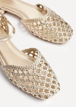 Linzi Suki Gold Faux Leather Woven Two Part Sandals