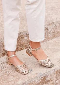 Linzi Suki Gold Faux Leather Woven Two Part Sandals