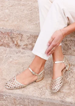 Linzi Suki Gold Faux Leather Woven Two Part Sandals