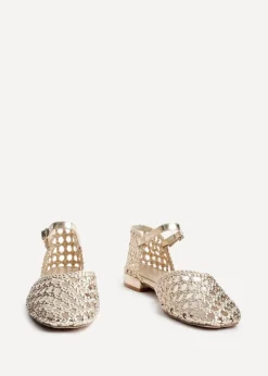 Linzi Suki Gold Faux Leather Woven Two Part Sandals