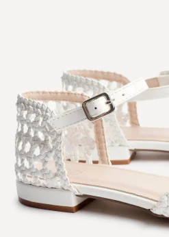 Linzi Suki White Faux Leather Woven Two Part Sandals