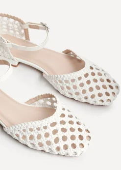 Linzi Suki White Faux Leather Woven Two Part Sandals