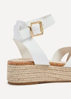 Linzi Sultry White Faux Leather Cork Flatform Sandal