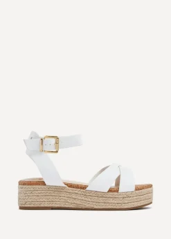 Linzi Sultry White Faux Leather Cork Flatform Sandal