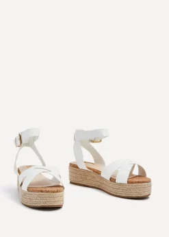 Linzi Sultry White Faux Leather Cork Flatform Sandal