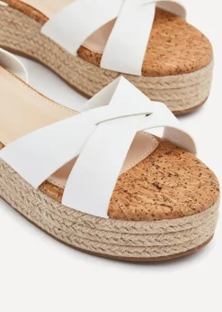 Linzi Sultry White Faux Leather Cork Flatform Sandal