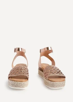 Linzi Sundown Pink Faux Leather Handwoven Espadrille Flatform Sandal
