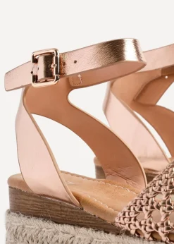 Linzi Sundown Pink Faux Leather Handwoven Espadrille Flatform Sandal