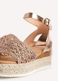 Linzi Sundown Pink Faux Leather Handwoven Espadrille Flatform Sandal