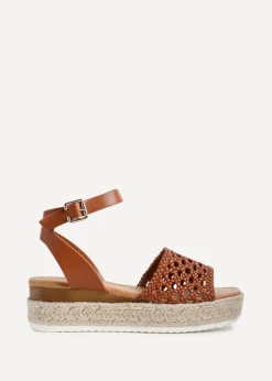 Linzi Sundown Tan Faux Leather Handwoven Espadrille Flatform Sandal