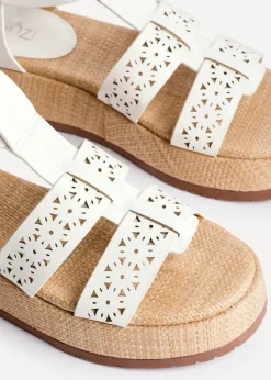 Linzi Sunkissed White Faux Leather Gladiator Flatform Sandal