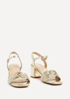 Linzi Susanna Gold Faux Leather Block Heeled Sandal