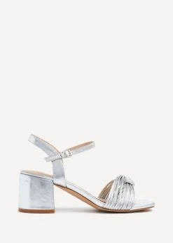 Linzi Susanna Silver Faux Leather Block Heeled Sandal