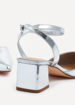 Linzi Suzy Wide Fit Silver Faux Leather Court Heel