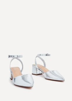 Linzi Suzy Wide Fit Silver Faux Leather Court Heel