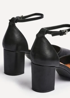 Linzi Sydney Black Faux Leather Square Toe Court Heel