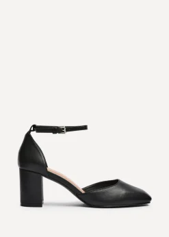 Linzi Sydney Black Faux Leather Square Toe Court Heel