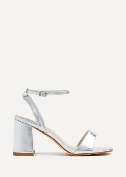 Linzi Tara Silver Faux Leather Barely There Block Heeled Sandal