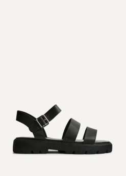 Linzi Tayla Wide Fit Black Faux Leather Gladiator Style Two Strap Sandal