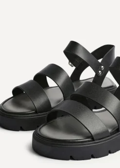 Linzi Tayla Wide Fit Black Faux Leather Gladiator Style Two Strap Sandal