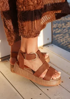 Linzi Tori Tan Faux Leather Gladiator Flatform Sandals