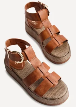 Linzi Tori Tan Faux Leather Gladiator Flatform Sandals