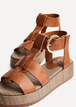 Linzi Tori Tan Faux Leather Gladiator Flatform Sandals