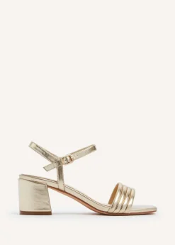 Linzi Toronto Gold Faux Leather Block Heeled Sandal