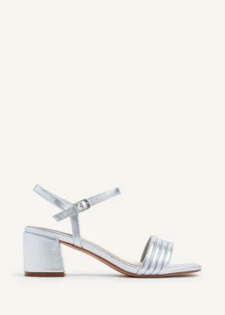 Linzi Toronto Silver Faux Leather Block Heeled Sandal