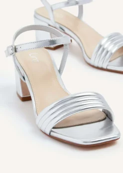 Linzi Toronto Silver Faux Leather Block Heeled Sandal