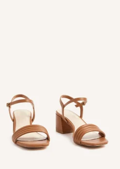 Linzi Toronto Tan Faux Leather Block Heeled Sandal