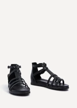 Linzi Tour Black Faux Leather Gladiator Style T Bar Sandals