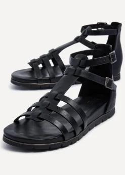 Linzi Tour Black Faux Leather Gladiator Style T Bar Sandals