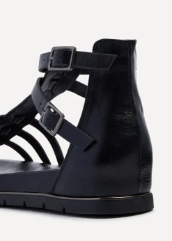 Linzi Tour Black Faux Leather Gladiator Style T Bar Sandals