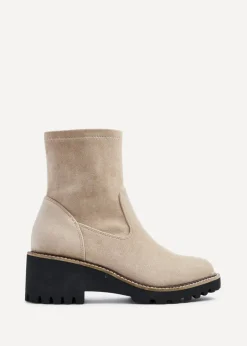 Linzi Trish Beige Faux Suede Wedged Heel Ankle Boot