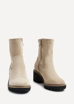 Linzi Trish Beige Faux Suede Wedged Heel Ankle Boot