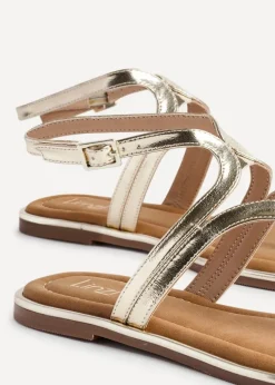 Linzi Trova Gold Faux Leather Toe Post Flat Sandals