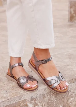 Linzi Twirl Wide Fit Pewter Faux Leather Two Part Sandal