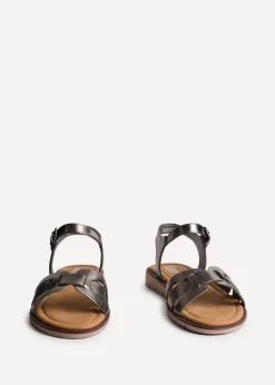 Linzi Twirl Wide Fit Pewter Faux Leather Two Part Sandal