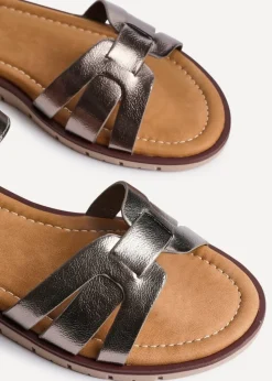 Linzi Twirl Wide Fit Pewter Faux Leather Two Part Sandal